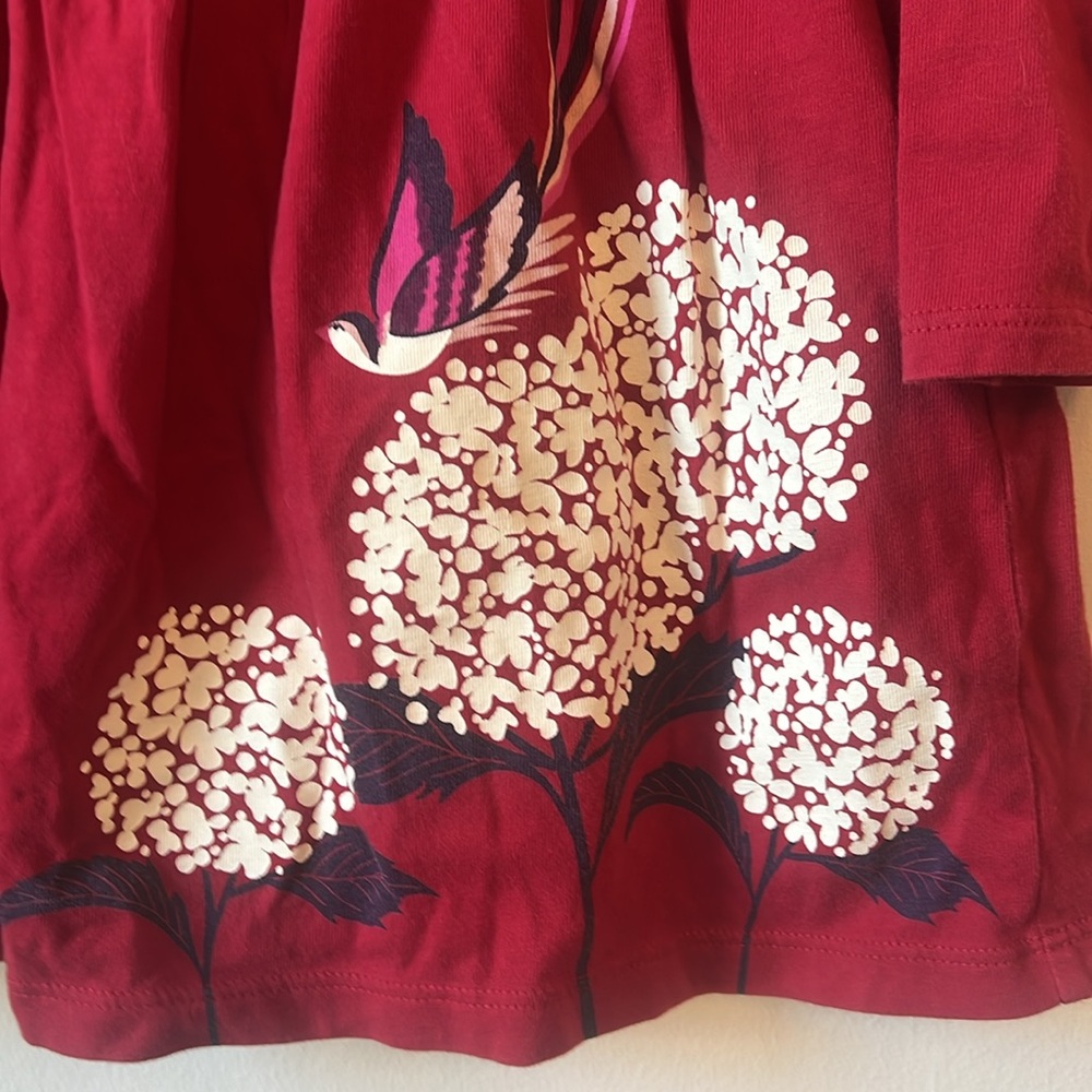 Tea Collection girl dress berry red white floral bird long sleeve 12 to 18 mo - Picture 4 of 7